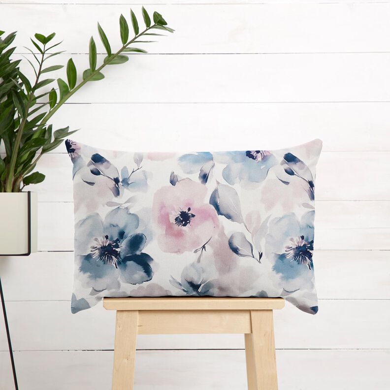 Dekostoff Halbpanama große Aquarellblüten – weiss/pastellviolett,  image number 7