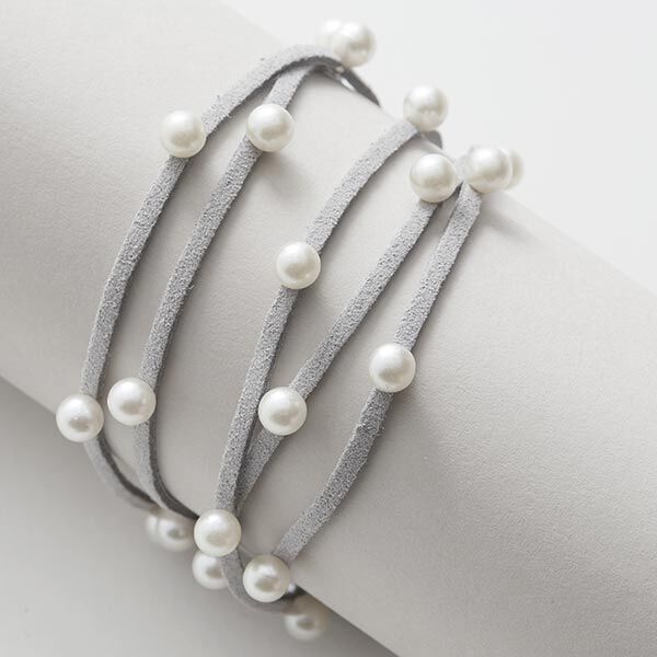 Kunstlederband mit Perlen [ 3 mm ] – grau,  image number 1