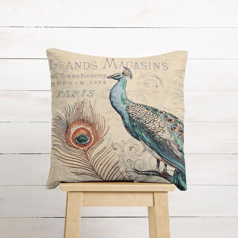 Dekopanel Gobelin Pfau &ndash; hellbeige/blau,  image number 6