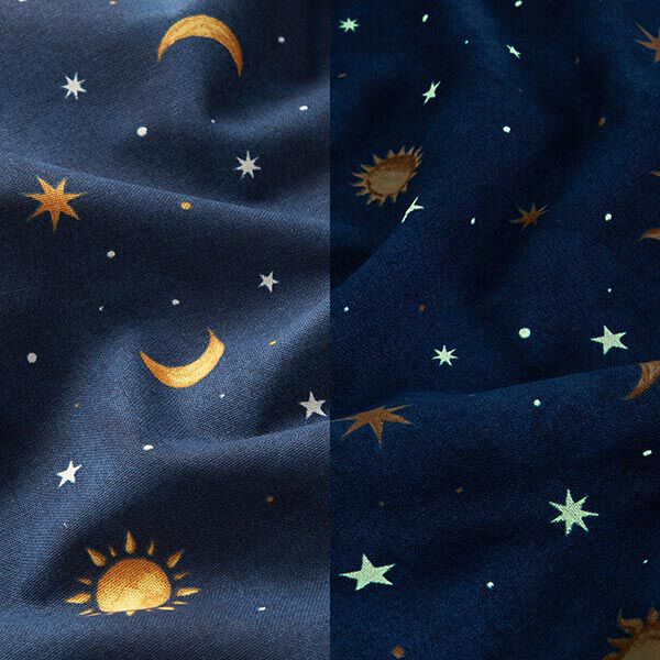 Dekostoff Glow in the Dark Nachthimmel – gold/marineblau,  image number 3