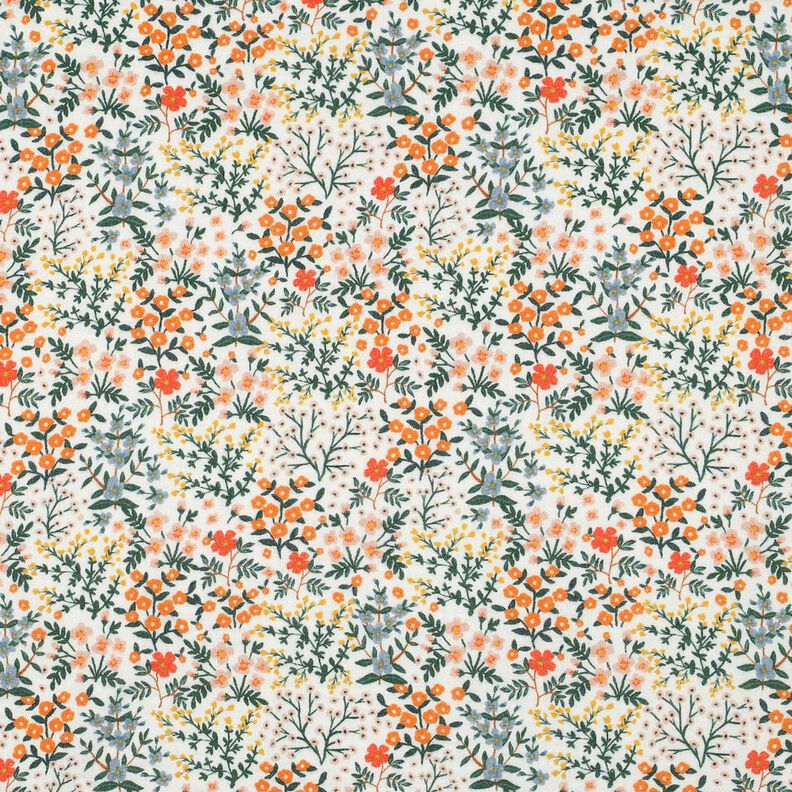 Musselin/ Doppel-Krinkel Gewebe Blumenwiese Digitaldruck | Poppy Fabrics – wollweiss/pfirsichorange,  image number 1