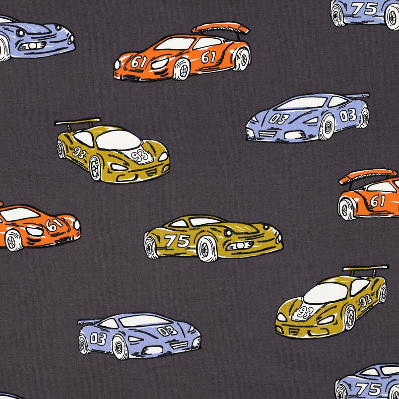 French Terry Sommersweat Rennautos | Poppy Fabrics – grau, image number 1