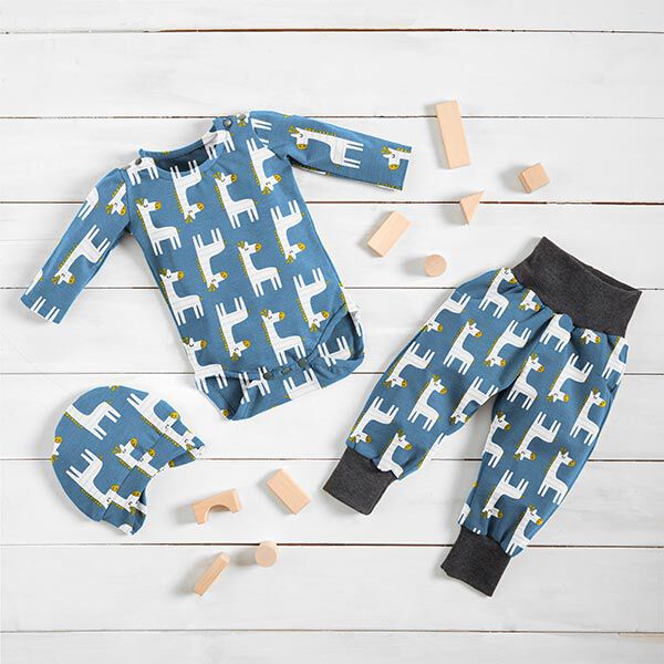 Bio-Baumwolljersey Giraffen – jeansblau – Muster, image number 6