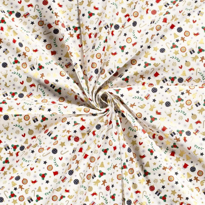 Baumwollstoff Popeline kleine Weihnachtsmotive – hellbeige/gold, image number 3