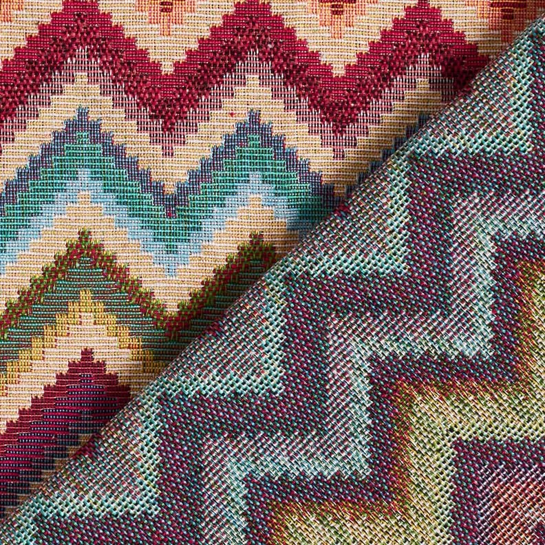 Dekostoff Gobelin Chevron – hellbeige/karminrot, image number 4