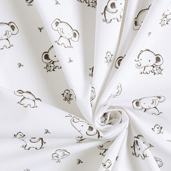 GOTS Baumwollpopeline Baby-Elefanten – weiss, image number 3
