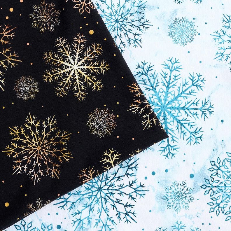 French Terry Weihnachts-Schneekristalle | Glitzerpüppi – himmelblau/hellpetrol, image number 5