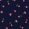 Musselin/ Doppel-Krinkel Gewebe gestickte Kirschen | Poppy Fabrics – nachtblau/rosa,  thumbnail number 1