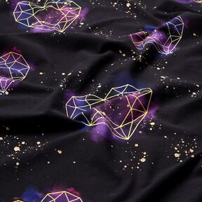 Baumwolljersey Origamiherzen mit Goldsprenkeln | Glitzerpüppi – schwarz/lila, 