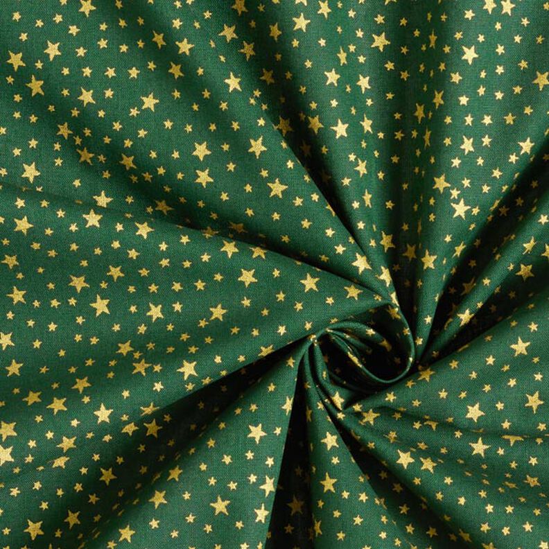 Baumwollstoff Cretonne weihnachtlicher Sternenhimmel klein – dunkelgrün/gold, image number 4