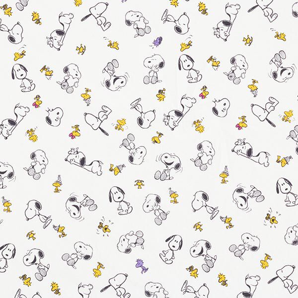 Baumwollpopeline Lizenzstoff Snoopy & Woodstock | Peanuts ™ – weiss | Reststück 60cm