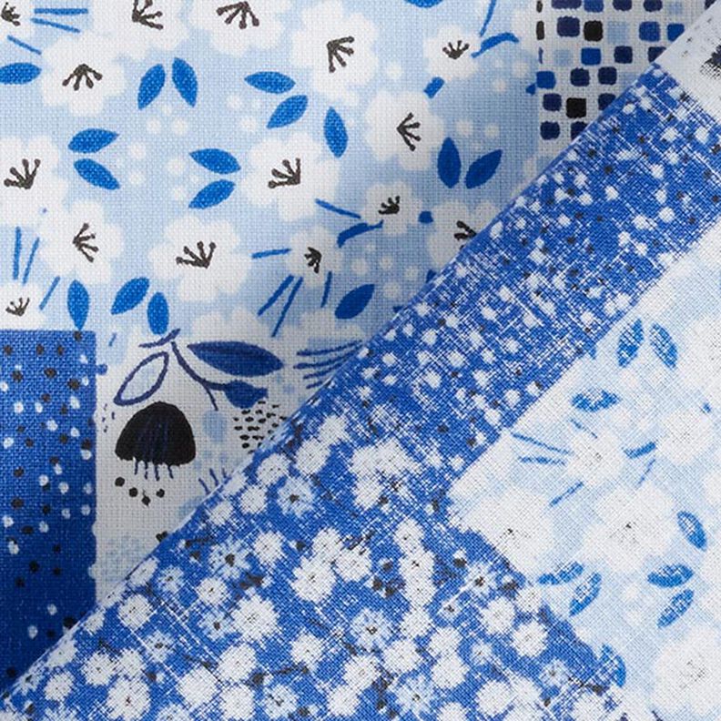 Baumwollstoff Cretonne Patchwork-Look – weiss/blau,  image number 3