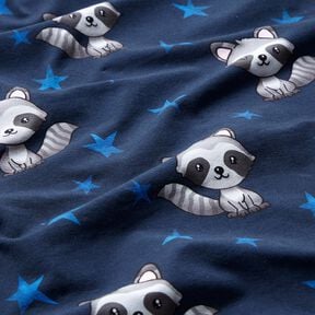 Baumwolljersey Waschbär mit Sternen | Glitzerpüppi – nachtblau/silber, 