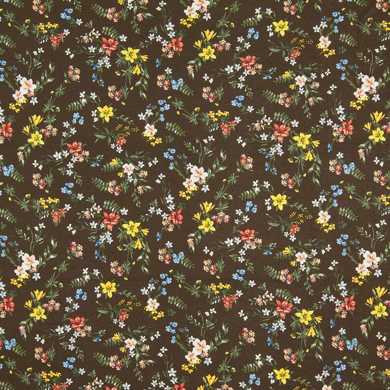 Viskosejersey kleine Blümchen – dunkelbraun/feuerrot, image number 1