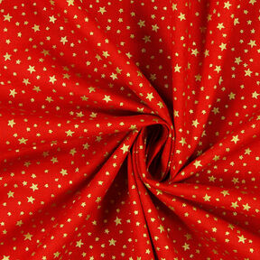 Baumwollstoff Cretonne weihnachtlicher Sternenhimmel klein – rot/gold, 