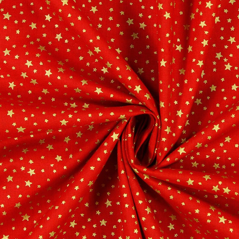 Baumwollstoff Cretonne weihnachtlicher Sternenhimmel klein – rot/gold, image number 2