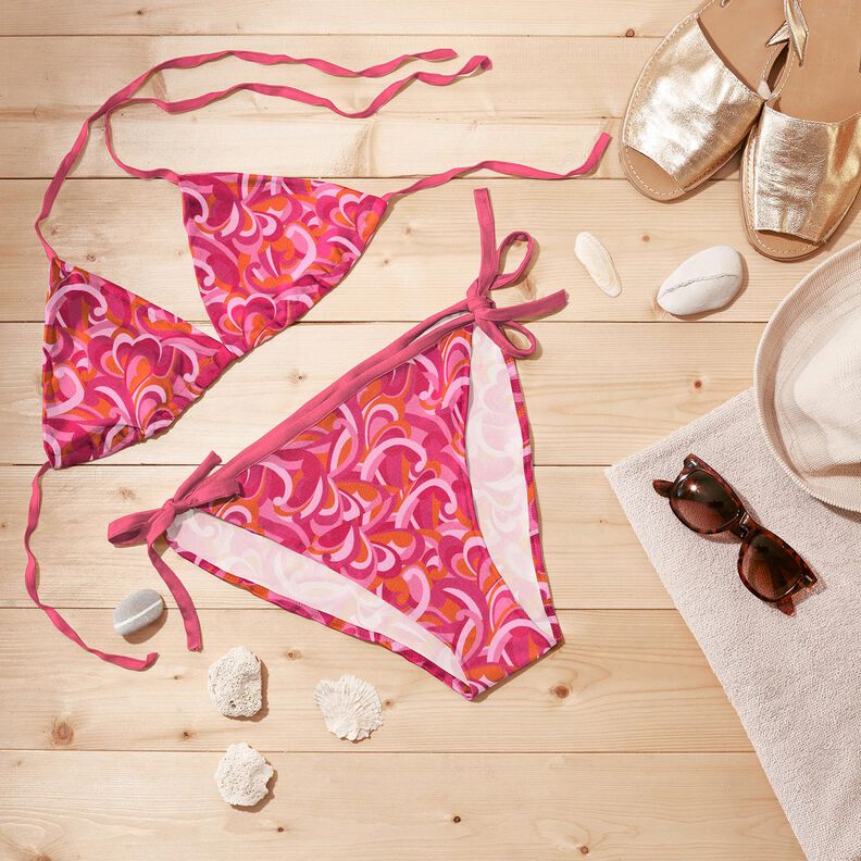 Badeanzugstoff abstrakte Schlingen – intensiv pink/orange | Reststück 90cm,  image number 6