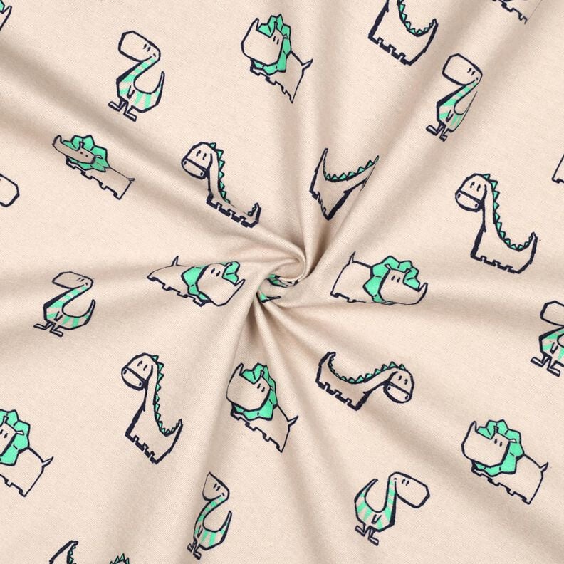 Baumwollflanell freche Dinos | Poppy Fabrics – natur/smaragdgrün,  image number 3