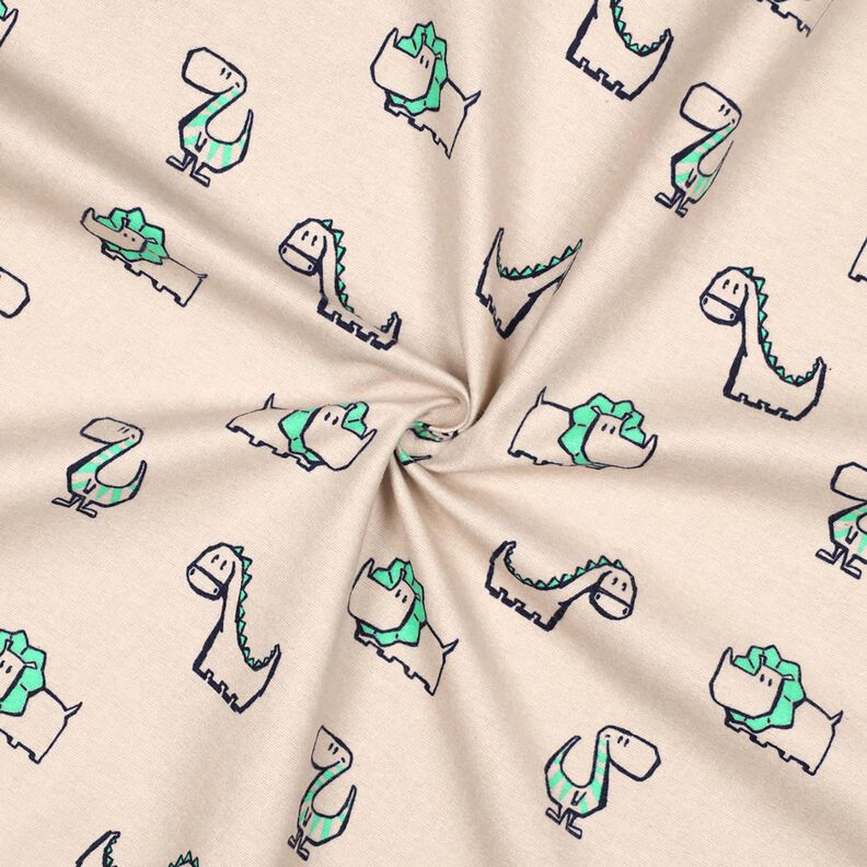 Baumwollflanell freche Dinos | Poppy Fabrics – natur/smaragdgrün, image number 3