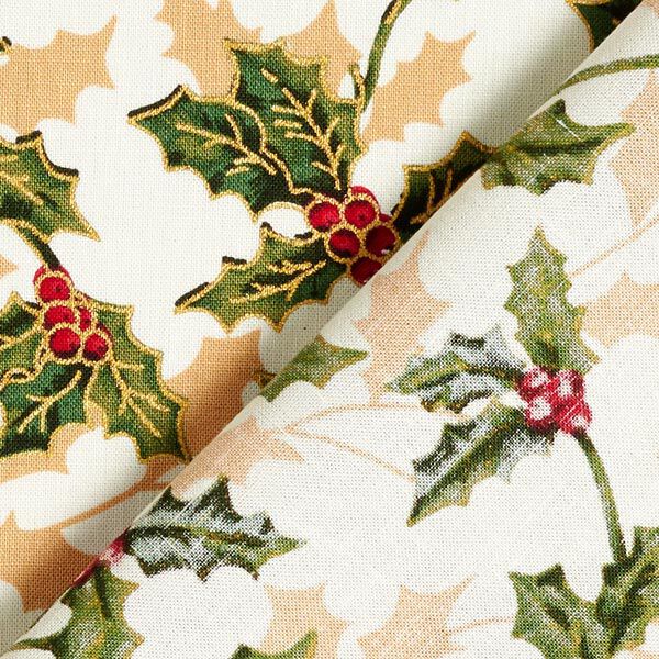 Baumwollstoff Popeline Mistelzweig – wollweiss/gold | Reststück 50cm