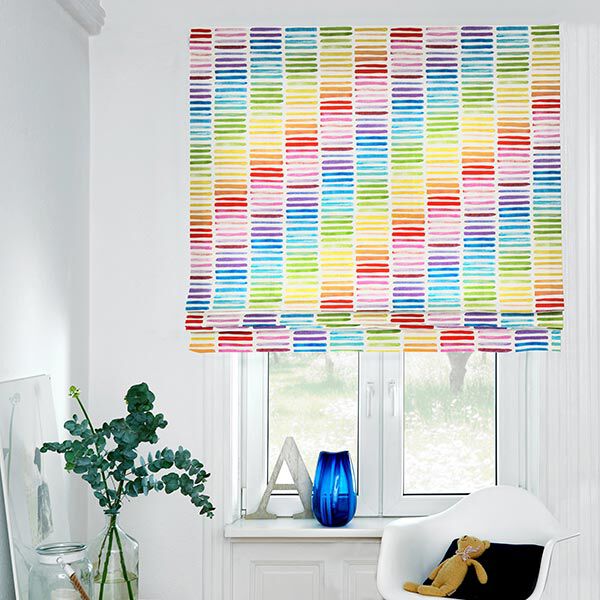 Dekostoff Halbpanama Regenbogenstreifen – weiss | Reststück 100cm
