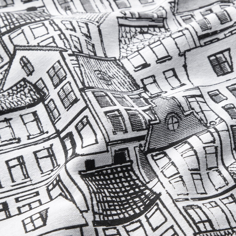 Dekostoff Jacquard Dorf in Linien-Kunst – schwarz/weiss,  image number 2