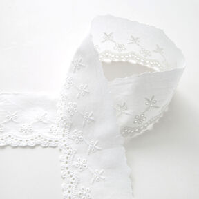 Feston Spitzenband Blumen [65 mm] – weiss, 