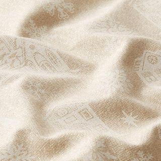 Dekostoff Halbpanama glitzernde Winterhäuser – weiss/natur, 