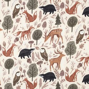 Sweatshirt angeraut Tiere im Wald Digitaldruck | Poppy Fabrics – wollweiss, 
