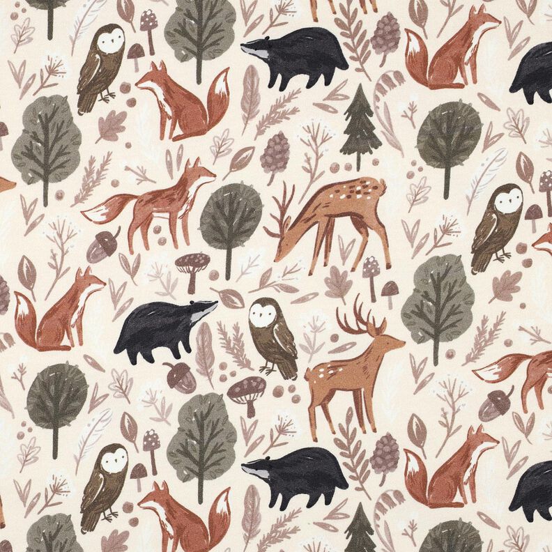 Sweatshirt angeraut Tiere im Wald Digitaldruck | Poppy Fabrics – wollweiss,  image number 1