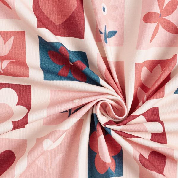 Baumwolljersey Blumen Memorykarten – sand/lachs | Reststück 100cm