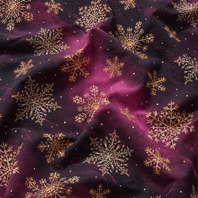 French Terry Sommersweat Schneeflocken Milchstraße | Glitzerpüppi – aubergine/altgold, 