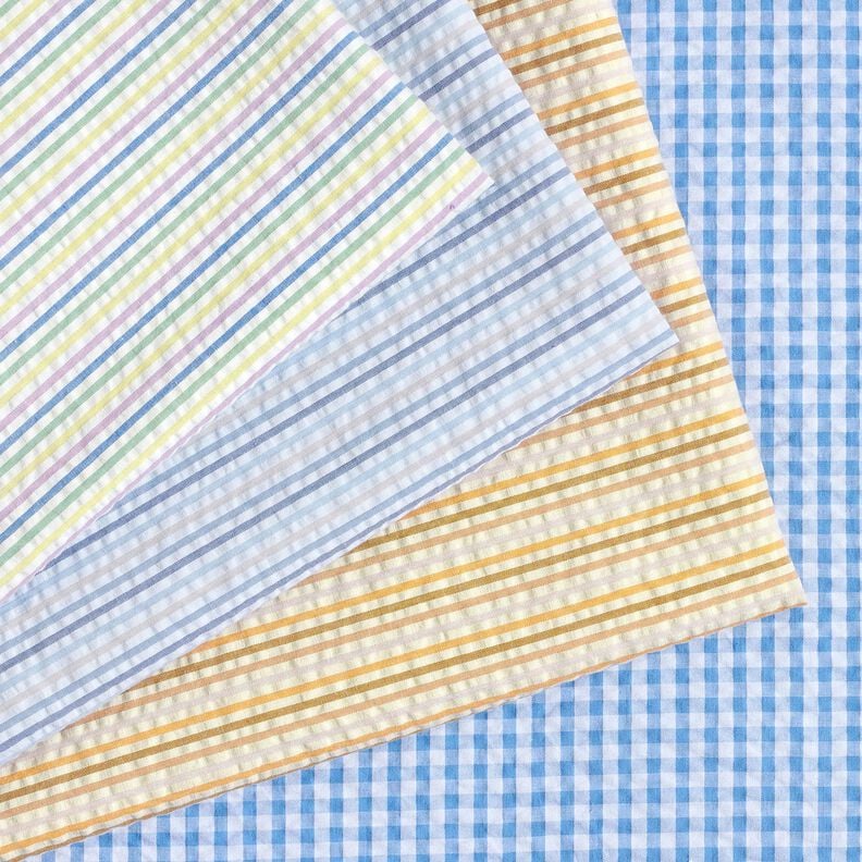 Seersucker Baumwolle Streifen-Mix – blau/weiss, image number 5