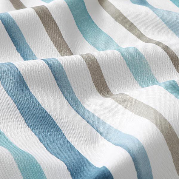 Dekostoff Halbpanama Wasserfarben Streifen – weiss/blau | Reststück 50cm