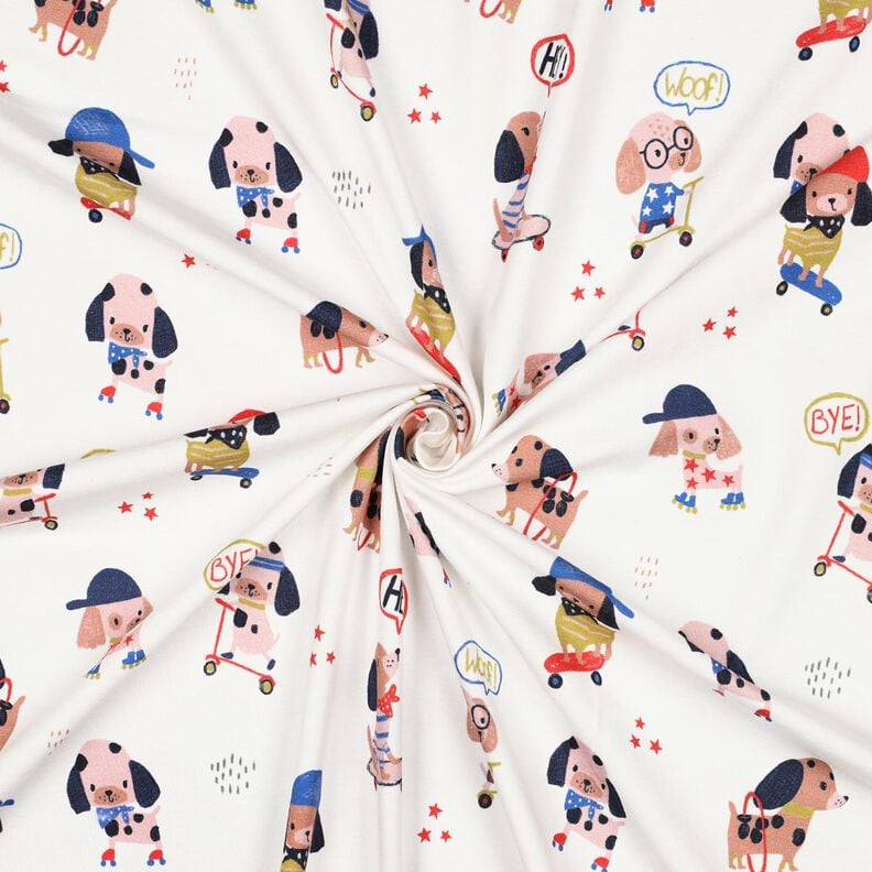 Baumwolljersey skatender Hund Digitaldruck | Poppy Fabrics – elfenbein/roségold, image number 3