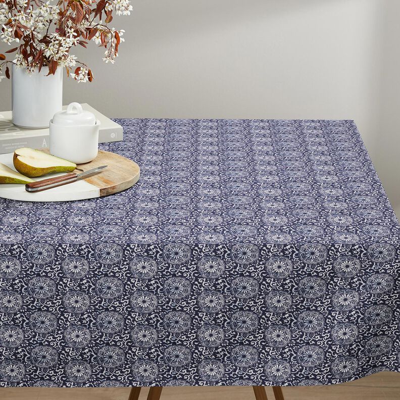 Baumwollstoff Cretonne florales Mandala – weiss/nachtblau, image number 6