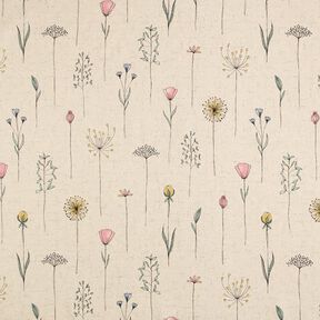 Dekostoff Halbpanama getrocknete Blumen – natur/rosa, 