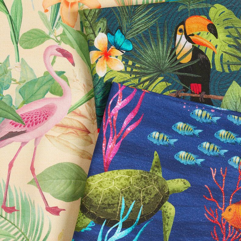 Dekostoff Halbpanama bunte Unterwasserwelt – marineblau/türkis,  image number 5