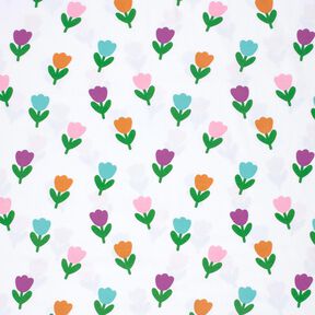 Baumwolljersey stilisierte Tulpen – weiss/rotlila, 