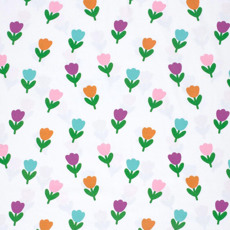 Baumwolljersey stilisierte Tulpen – weiss/rotlila, image number 1