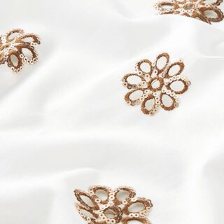Baumwoll-Mix Paillettenstickerei Blumen – weiss/altgold, 