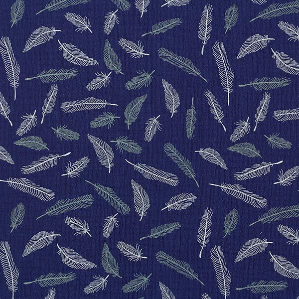 GOTS Musselin/ Doppel-Krinkel Gewebe Federn | Tula – marineblau, image number 1