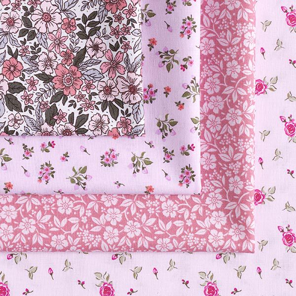 Baumwollpopeline Bi-Color-Blumen – altrosa/rosé | Reststück 50cm