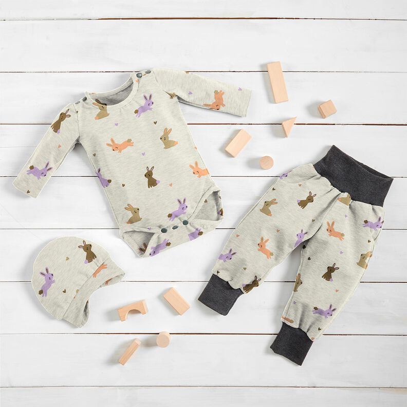 Baumwolljersey Häschen und Herzchen | Poppy Fabrics – wollweiss,  image number 6
