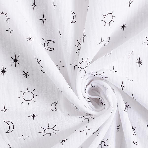GOTS Musselin/ Doppel-Krinkel Gewebe Sonne, Mond und Sterne | Tula – weiss, image number 3