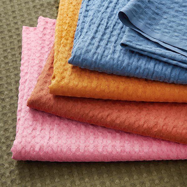 Baumwoll-Jacquard Waffelstruktur – jeansblau | Reststück 100cm