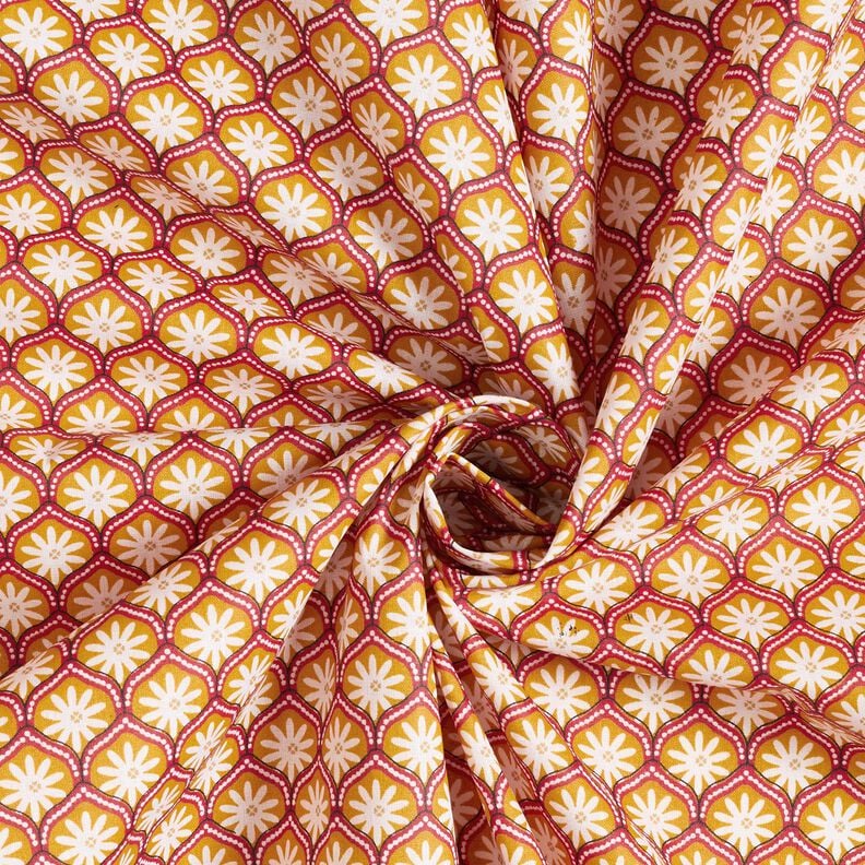 Beschichtete Baumwolle Blumenkacheln – senf/weiss,  image number 3