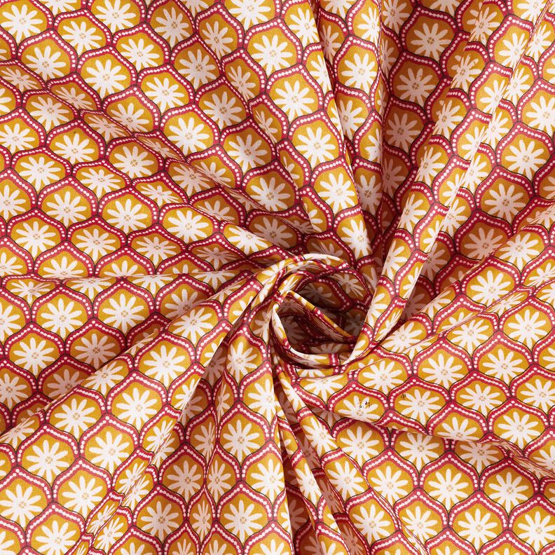 Beschichtete Baumwolle Blumenkacheln – senf/weiss, image number 3