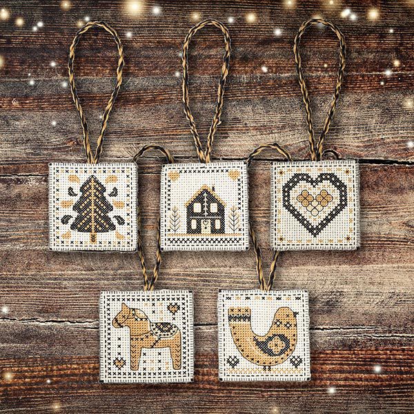 Stickset Nordische Christbaumanhänger – schwarz/gold, image number 2