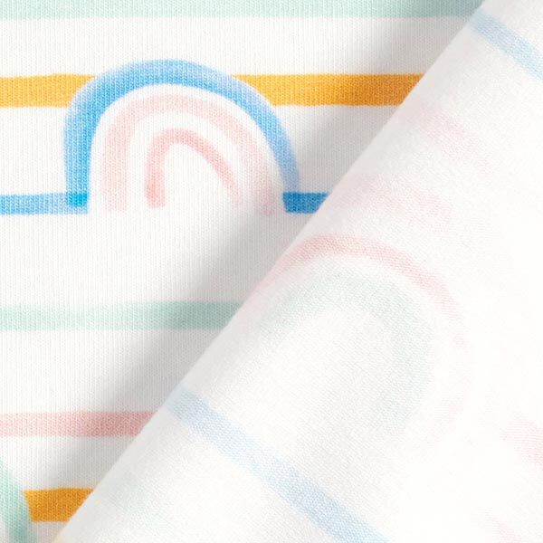 GOTS Baumwolljersey Aquarell Regenbogen | Tula – weiss | Reststück 50cm